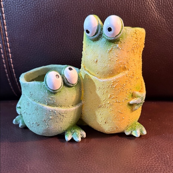 Other - Whimsical Green and Yellow Frog Planter Duo